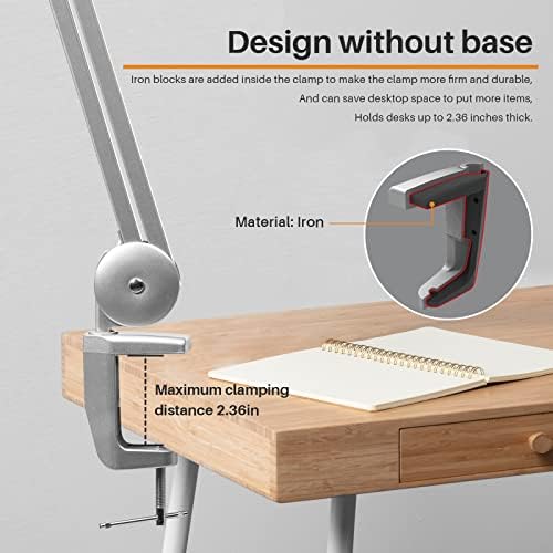 23-Inch LED Task Lamp with Clamp, 24W 2200LM, Silver