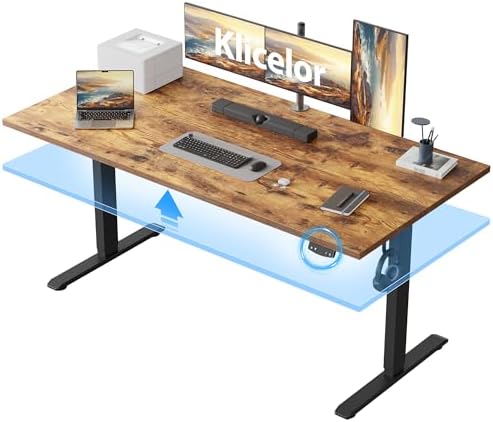 Klicelor 60 Inch Large Electric Standing Desk, Height Adjustable Office Desk, Sit Stand Up Computer Gaming Desk with Memory Preset, Two-Piece Desktop, Rustic Brown