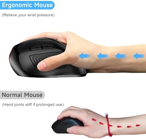 memzuoix Ergonomic Wireless Mouse, 2.4G Optical Cordless, 800/1200/1600 DPI, Vertical Computer Mouse for Laptop, Mac, PC, Desktop (Right Hand, Large) - Red