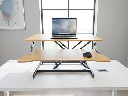 32 Inch Desk Converter, Height Adjustable Sit to Stand Riser, Dual Monitor and Laptop Workstation with Wide Keyboard Tray Xmas,Gift for Mother's Day (Black,Natural)
