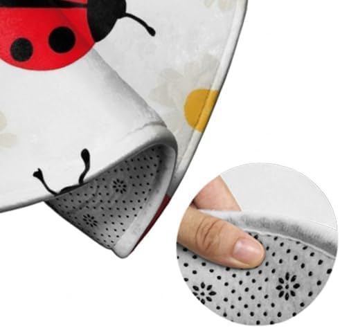 Large Home Decor Mat, Soft Round Yoga Carpet, Non Slip Machine Washable Home Office Circle Rug Red Cartoon Ladybug Pattern