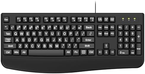 QUASIO Large Print Keyboard, 2.4G Full-Sized Ergonomic WiredComputer Keyboard with Wrist Rest for Windows, Mac OS Laptop/PC/Desktop/Notebook(Large Print Black)