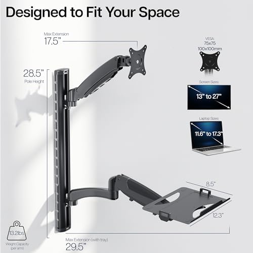 VIVO Black Monitor & Laptop Tray Wall Mount, STAND-SIT1L
