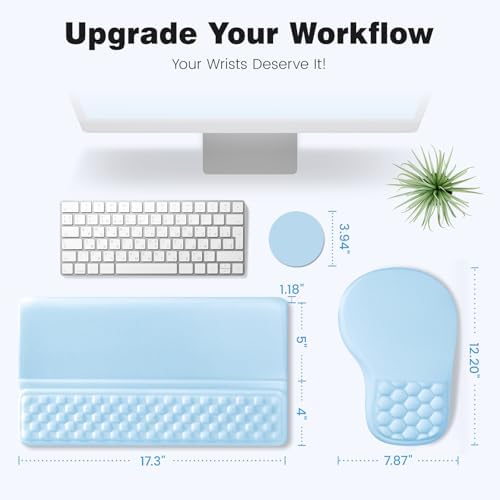 Ospelelf Keyboard Wrist Rest and Mouse Pad Set, Ergonomic Memory Foam Wrist Support, Aesthetic Desk Accessories for Office, Home & Gaming, Relief for Carpal Tunnel & Wrist Pain,Blue