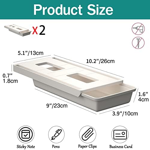 SVNNELP 2Pack Under Table Desk Drawer Storage Organizer Slide Out, Hidden Self-Adhesive Under Desktop Pencil Tray Drawer for Office,Classroom,Kitchen(S/white）