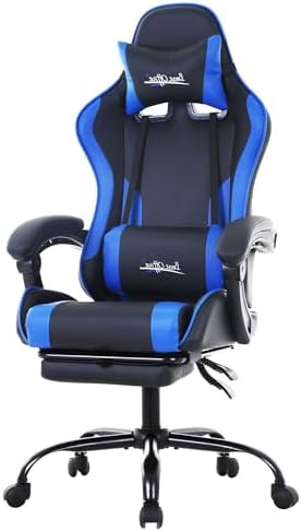 PayLessHere Ergonomic Racing Desk Chair Computer Chair Gaming Chair with Footrest Lumbar Support Headrest Armrest Task Rolling Swivel Ergonomic E-Sports Adjustable PC Gamer Chair (Blue)