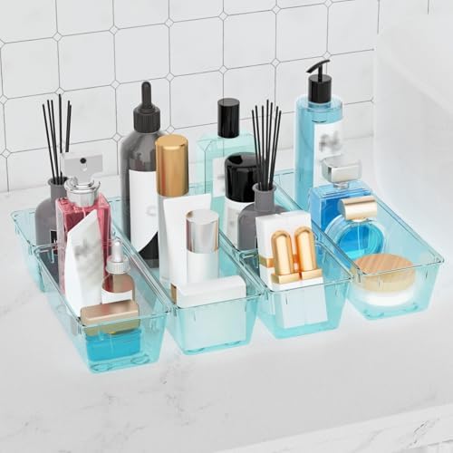 6 Pack Clear Drawer Organizer Set, Drawer Storage Trays, Storage Bins
