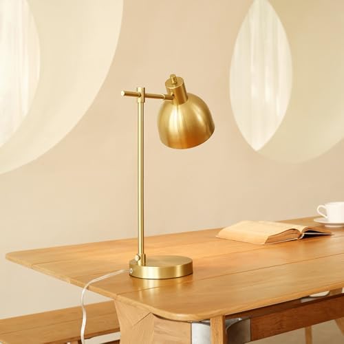 Globe Electric 61000058 18" Desk Lamp, Matte Brass Finish, Metal Shade, Adjustable Pivot Joint, Rotary Switch, Modern Lighting for Bedroom or Office, Timeless, Lights for Home, E26 Base