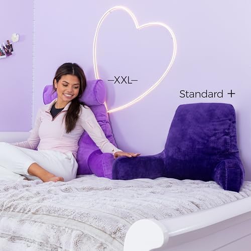 Husband Pillow Reading Pillow with Arms - Standard Backrest for Sitting Up in Bed - Firm Support Bed Rest Pillow for Adults, Neck Roll, Removable Cover -TV, Reading, Lounging - Purple