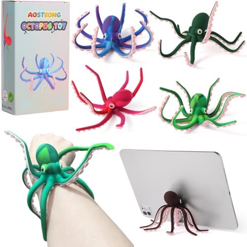 Octopus Fidget Toy with Suction Cups – Silicone Stress Relief and Sensory Play Desk Toy, Bendable Tentacles for Creative Poses, Portable Gift for Kids, Teens and Adults (Green)
