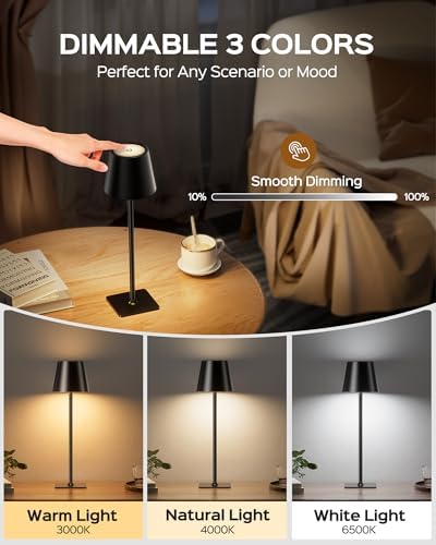 JACKYLED Cordless Table Lamps Rechargeable, 3 Height, 5000 Capacity