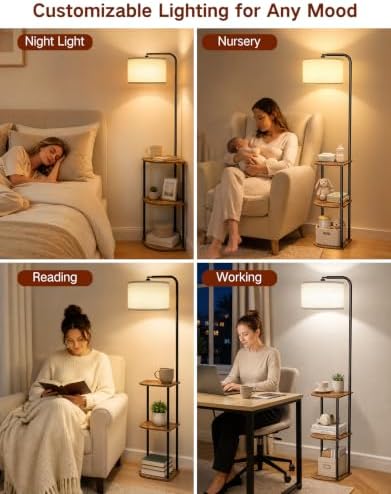 Corner Floor Lamp with Table, Standing Lamp with Side Table