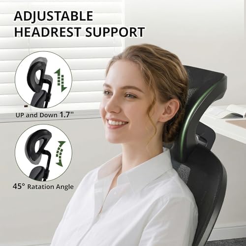 Office Chair, Ergonomic Breathable Mesh Chair,Flip-Up Arms and Adjustable High Back Lumbar Support,Comfy Computer Chair for Home Office (Black/Black, 407)