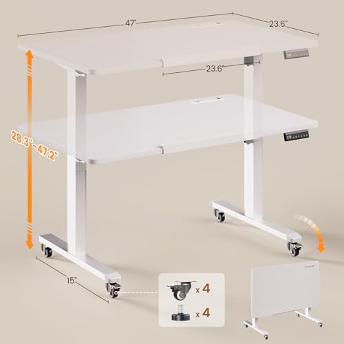 SEDETA 47 x 24 Inches Electric Standing Desk, 180° Tiltable Mobile Rising