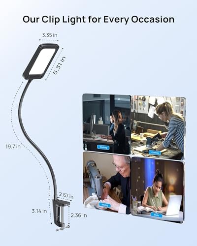 TROND LED Desk Lamp with Clamp, 6000K Daylight, Flexible Gooseneck on Light