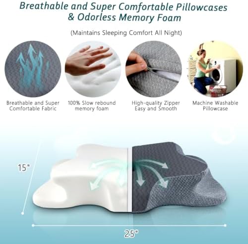 CHxxy Cervical Pillow for Neck Pain Relief, Memory Foam Pillows