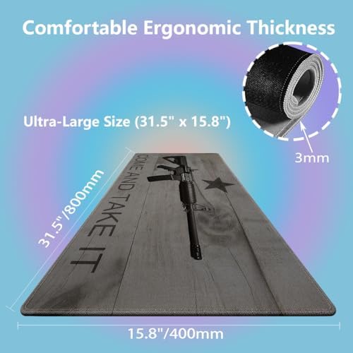 AR-15 Gun Large Mouse Pad, Come and Take It Rustic Grey Wooden Desk Mat