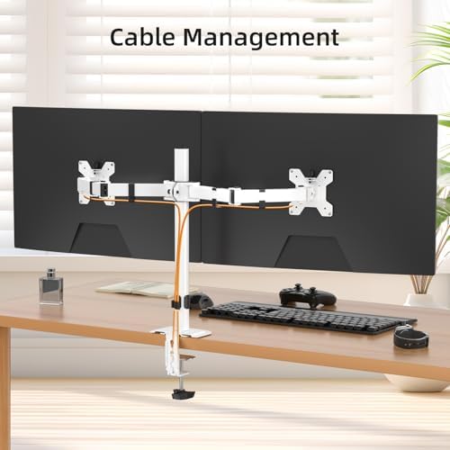 Suptek Dual Monitor Desk Mount, Adjustable Dual Monitor Arm for 2 Monitor Screens up to 43 inch, 15.75" Pole Monitor Stand for Desk, Holds up to 22 lbs,White(MD9442LW)