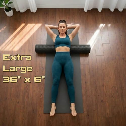 Foam Roller for Muscle Massage, Stiff Back Pain Relief, Physical Therapy, Deep Tissue, Exercise Equipment for Home Gym, Stress, Yoga, Pilates for the Fit Citizen (Black, XL 36 x 6 inches)