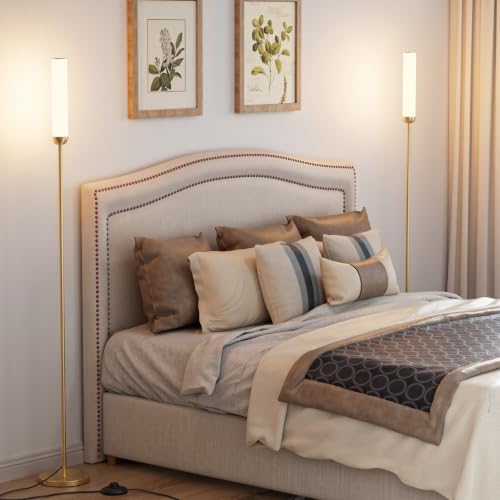 Ambimall LED Floor Lamps with Remote Control Set of 2, Foot Switch, Gold