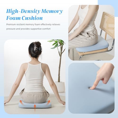 SheRest Office Chair Cushion with Straps, Memory Foam Seat Cushion with Removable Cover, Suitable for Office Chairs, Car Seats, and Airplane Seats, Blue, Large