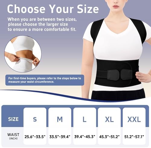 Posture Corrector for Women and Men, Full Back Brace for Posture Support, Adjustable Upper Back Brace with Waist Belt, Shoulder Straightener for Hunchback, Back Support for Work, Home, Office Black, X-Large