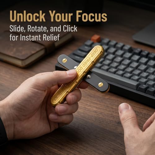 Puffpop-Magnetic Fidget Slider EDC Metal Fidget Toy for Adults – Push Pull Rotate Stress Relief Desk Toy for ADHD Anxiety Relief, Quiet Office Pocket Fidget Toy-(Gold)