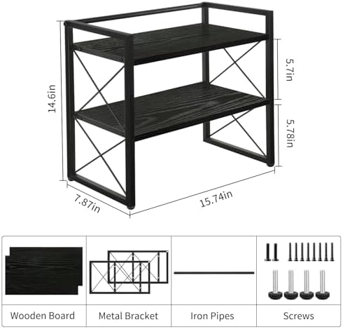 YINMIT Desktop Shelf Organizer, 2 Tier Office Shelves, Wood Desk Organizer Storage Rack and Freestanding Display Shelf for Office, Dormitory, Home(Black)