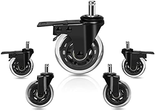 Hirate 5 Pack 3 inch Office Chair Caster Wheel Universal Stem 7/16" x 7/8"