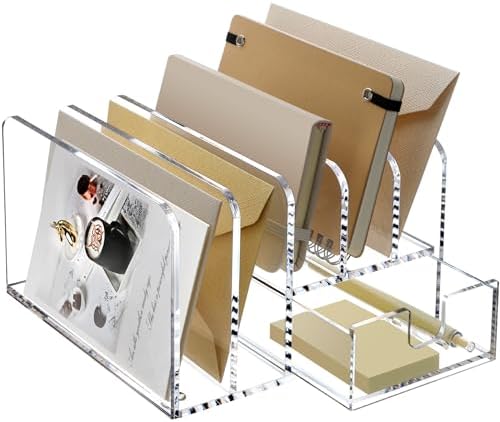 SANRUI Clear Acrylic Mail Organizer with 5 Compartments and 1 Drawer