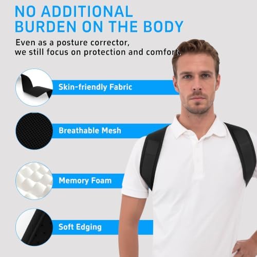 Posture Corrector for Women and Men, Adjustable Back Brace Support, Full Back Straightener for Rounded Shoulders and Hunchback Support, Upper Back Brace Shoulder Straightener with Breathable Mesh, Neck Shoulder and Upper Back Support (Black, XX-Large /...