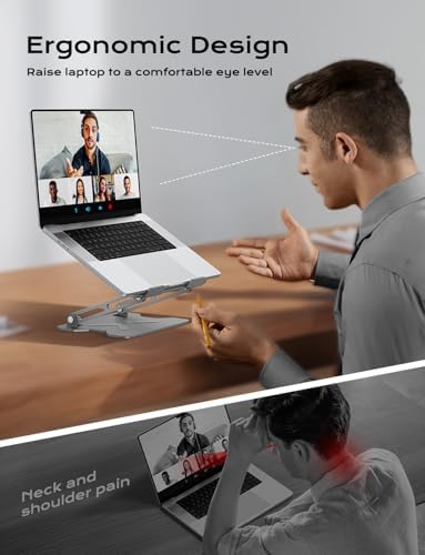 JCZT Adjustable Laptop Stand for Desk, Metal Foldable Laptop Riser, White