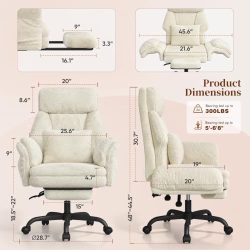 ELABEST C57 Ergonomic Reclining Office Chair with Footrest,Velvet Desk Chairs with 6-Stage Adjustable Wing Armrests for Cross Legged Sitting, Pet-Friendly High Back Lounge Gaming Chair for Home Office