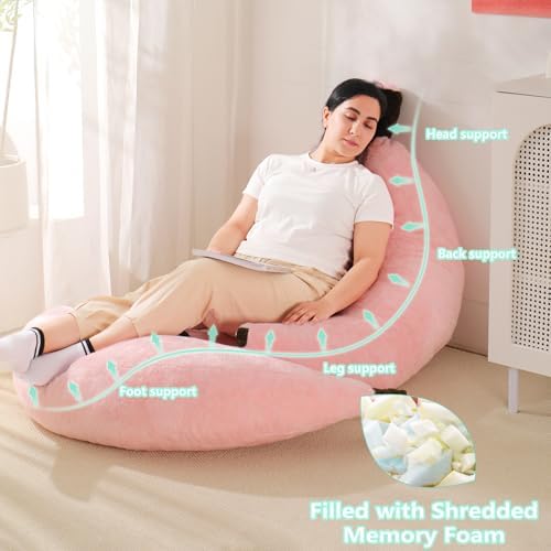 Banana Bean Bag Chair with Ottoman, Floor Sofa Bed with Footrest, Comfy Convertible Lounger for Teens & Adults, Plush Couch for Bedroom, Living Room or Dorm, M-Pink