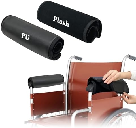 Wheelchair Arm Cushions-Wheel Chair Armrest Covers Transport Chair Arm Rest Support Pads Office Chair Padded Accessories Soft Easy Clean PU and Plush Double Sided, Thickened (2 PCS)