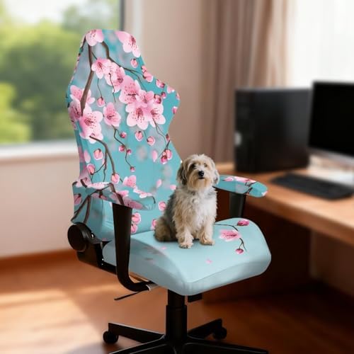 Peach Blossom Print Gaming Chair Cover with Armrest Covers Stretchable Soft Furniture Protector Breathable Reclining Racing Gaming Chair