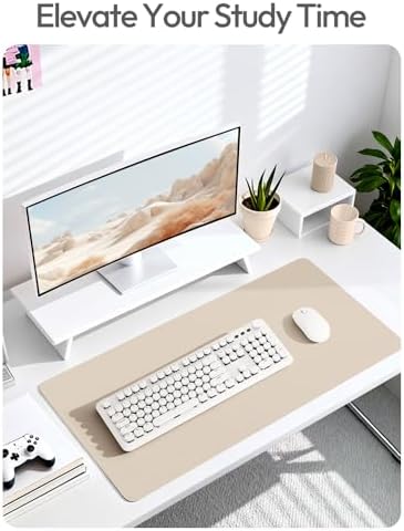 YSAGi Leather Desk Protector, Office Mat, Large Mouse Mat, Non-Slip PU Leather Blotter, Laptop Desk Mat, Waterproof Writing Pad for Office and Home(Eeggshell, 63" x 24")