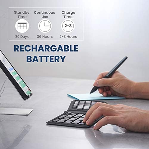 Perixx PERIBOARD-805E, Wireless Foldable Ergonomic Bluetooth Keyboard, Ultra-Thin X Type Keys, Compatible with iOS, Android, or Windows Smartphone, Tablet, or Laptops, US English