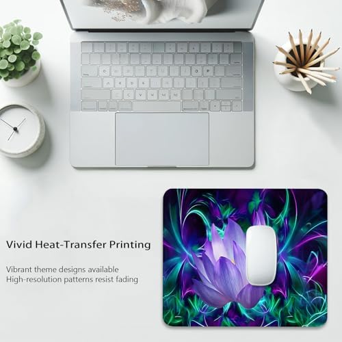 Abstract Neon Lotus Painting Mouse Pad, Glowing Flowers Blossom Desk Mat