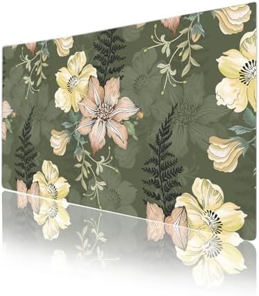 Colorful Star Large Mouse Pad, PU Leather Waterproof Desk Mat, Computer Gaming Mouse Pad, XXL Table Mousepad Non Slip Full Desk Pad for School Office Home 23.6" x 13.8" - Vintage Bold Flowers