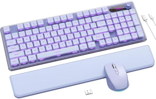 Wireless Keyboard and Mouse Combo - 9 Backlit Effects, Wrist Rest, Double-Shot Keycaps, Metal Panel, Long-Lasting Rechargeable, 2.4G Keyboard Mouse Set for Windows Mac PC Laptop – Sablute (Purple)