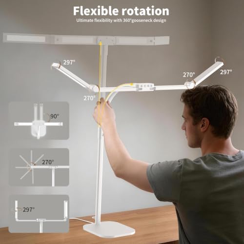 Omorepa 4 Light Bar Design Goose-Neck Desk Lamp with Base,24W Bright Led Tall Desk Light with Remote,Eye Care Reading Table Light for Desktop Working,Drafting,Reading