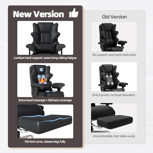 Executive 7-Point Massage Heated Office Chair with Footrest, Black