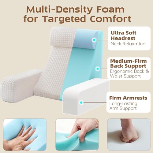 Vekkia 19'' Reading Pillow with Armrests and XL Pockets for Adults