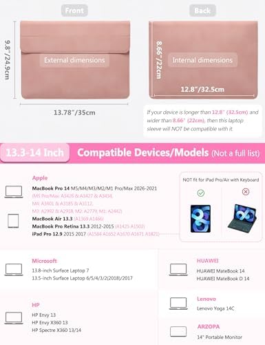 HYZUO 13.3-14 Inch Laptop Case Sleeve with Stand Feature, Pink