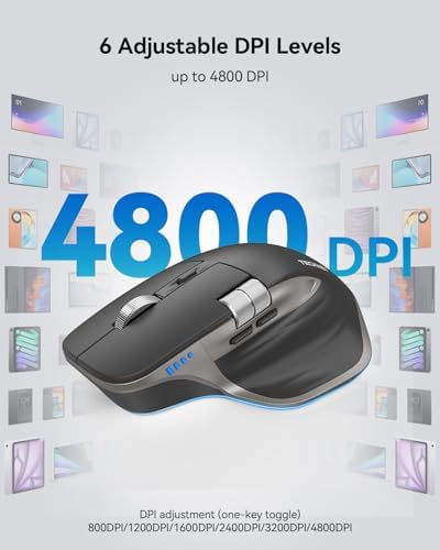 TECKNET Wireless Mouse, Side Scroll Bluetooth Rechargeable, 3-Device
