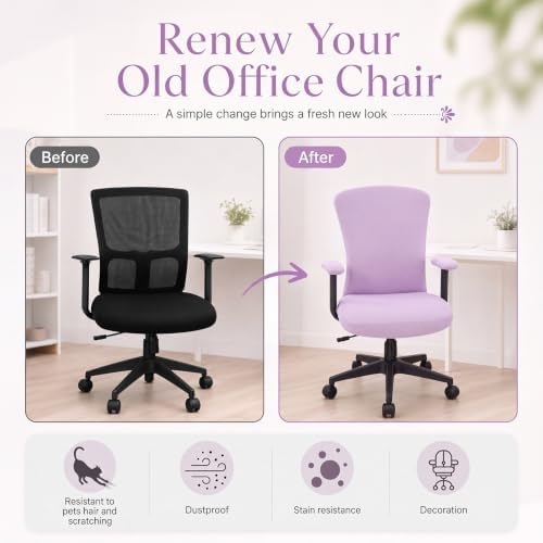 4 Pcs Office Chair Covers Set Computer Armrest Slipcover Seat, Purple