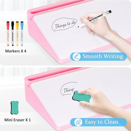 DOLLAR BOSS Glass Desk Whiteboard Small Dry Erase Board, Pink