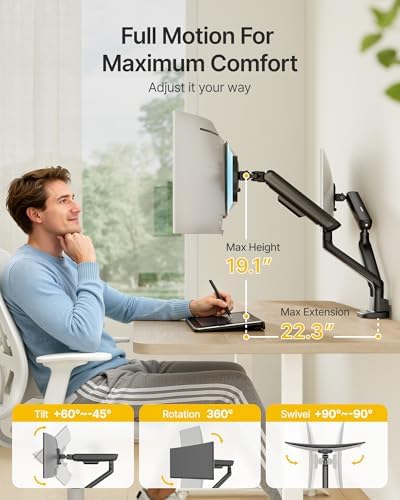 monTEK Mechanical Spring Dual Monitor Arm for 27 32 34 inch Screens Black