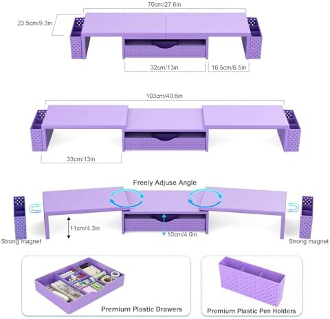 Spacrea Dual Monitor Stand Riser with Drawer and 2 Pen Holders
